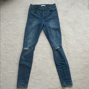 GUESS High Rise Skinny Jeans Size 27 | Button Fly Distressed Denim - 27” inseam